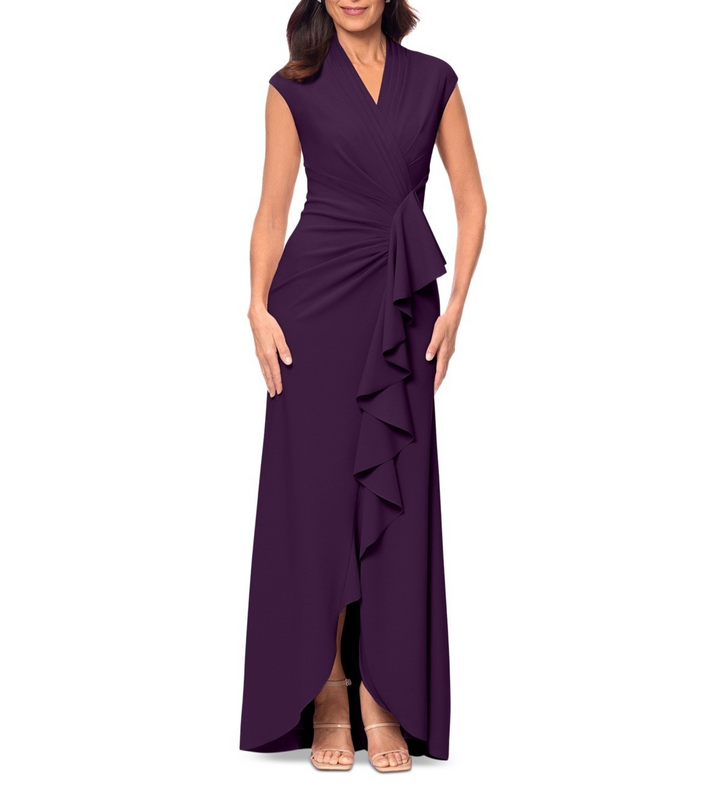 Betsy & Adam Women's Waterfall-Ruffle Gathered-Waist Gown MSRP $259