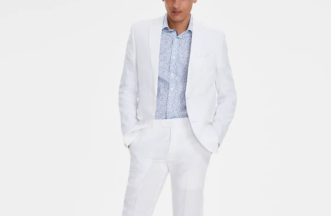 Bar III Men's Slim-Fit White 100% Linen Suit Jacket MSRP $360