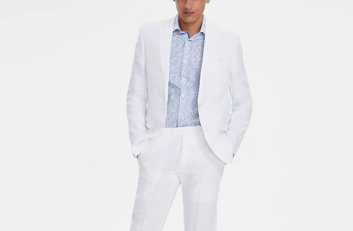 Bar III Men's Slim-Fit White 100% Linen Suit Jacket MSRP $360