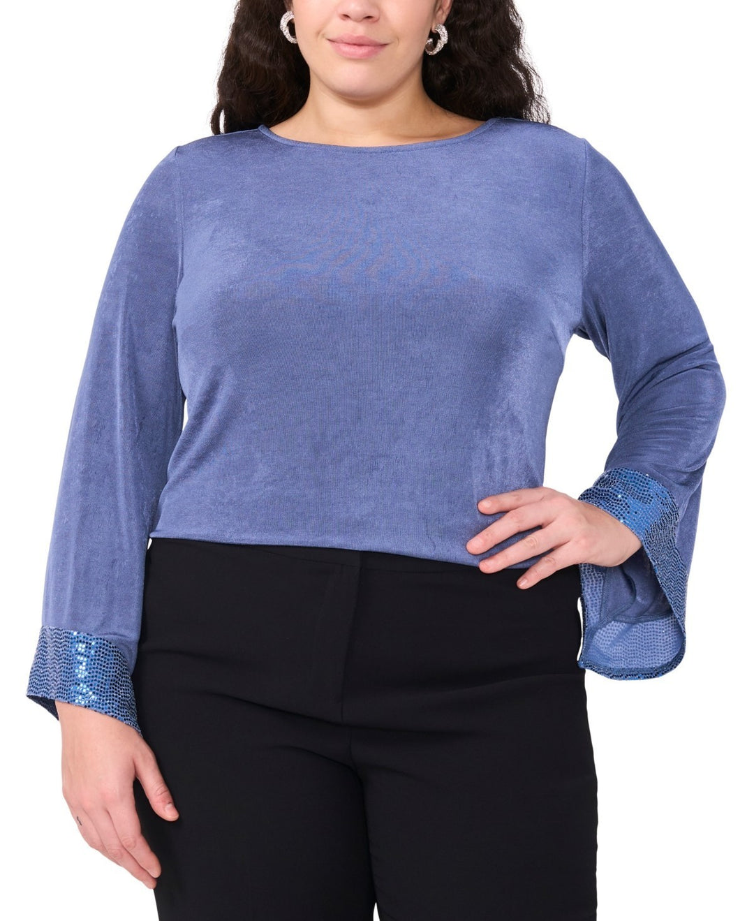 MSK  Jersey-Knit Contrast-Cuff Long-Sleeve Top MSRP $69