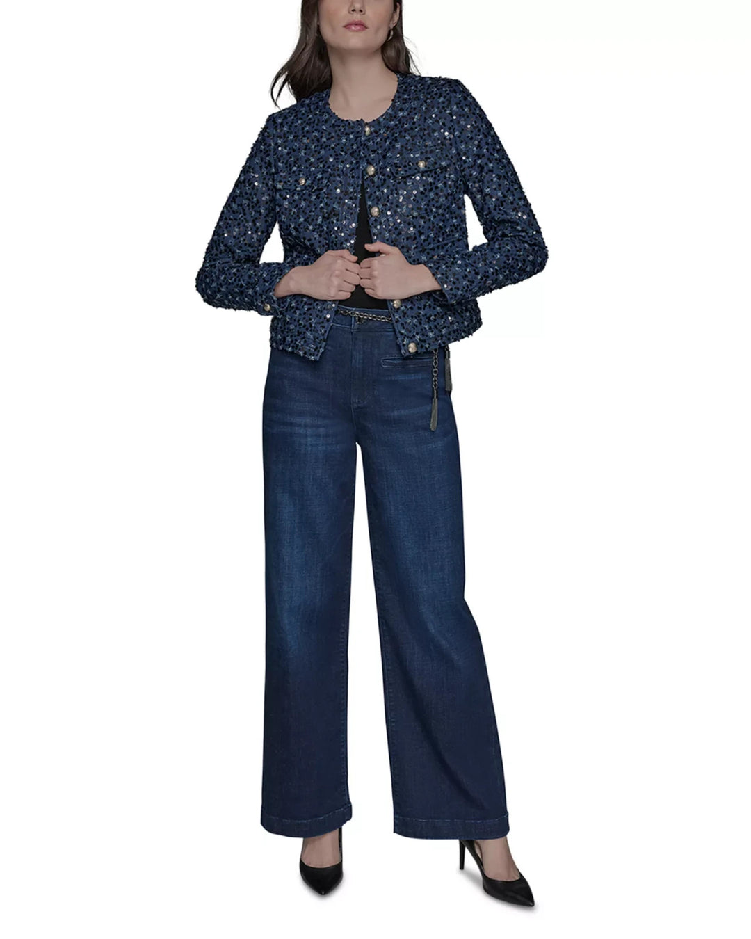 Karl Lagerfeld Paris Collarless Sequin Jacket MSRP $229