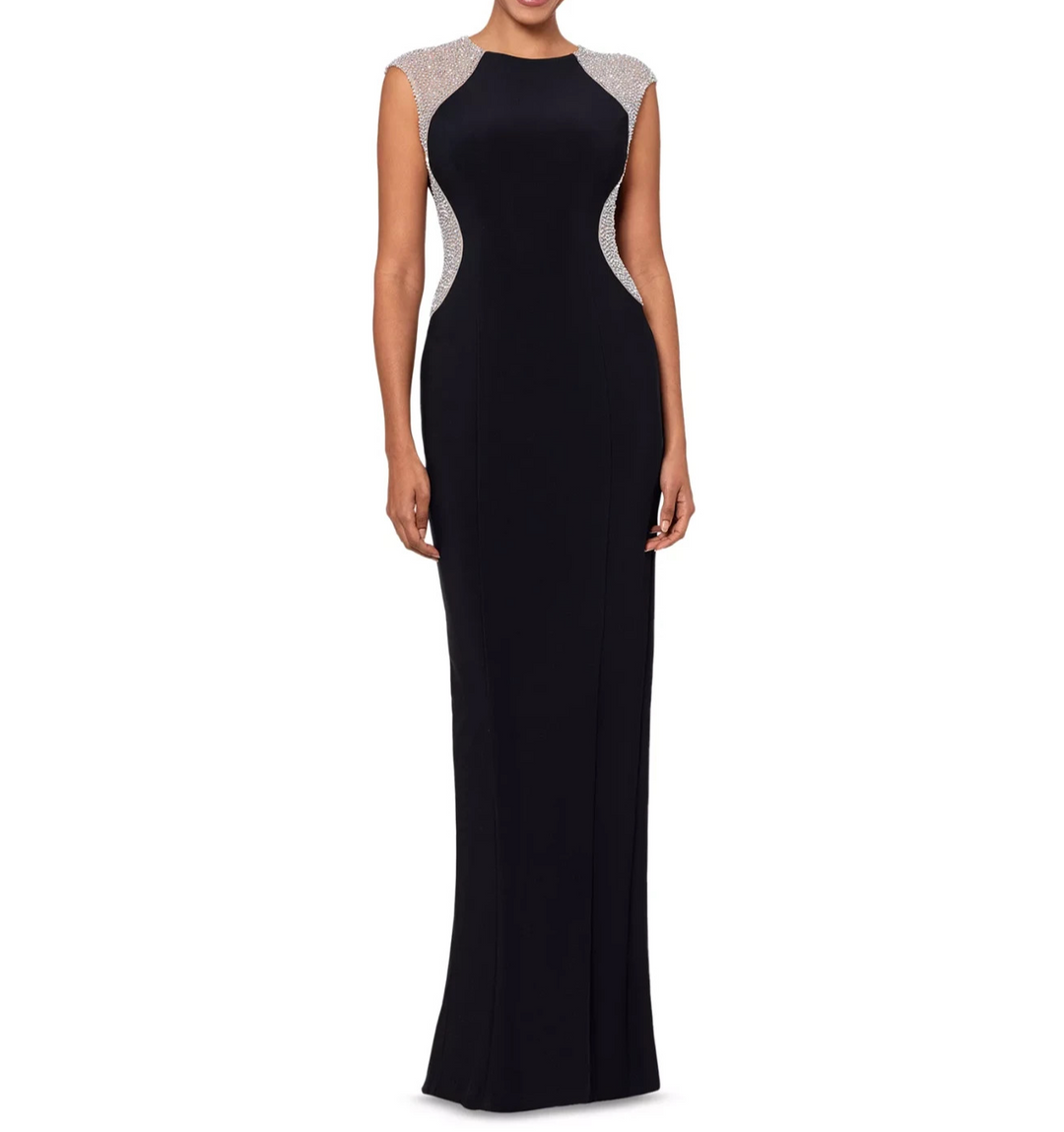 XSCAPE Women's Rhinestone Illusion-Trim Gown MSRP $189