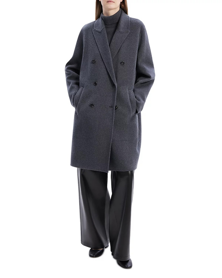 Theory Double-Breasted Coat in Wool-Blend Melton MSRP $995