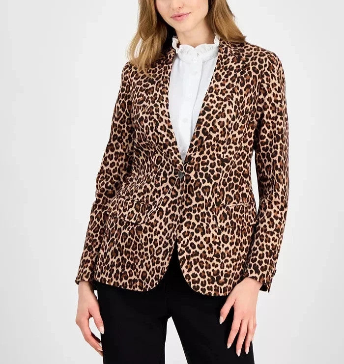 Anne Klein Animal-Print One-Button Blazer MSRP $179 Size 12 # 4D 1505