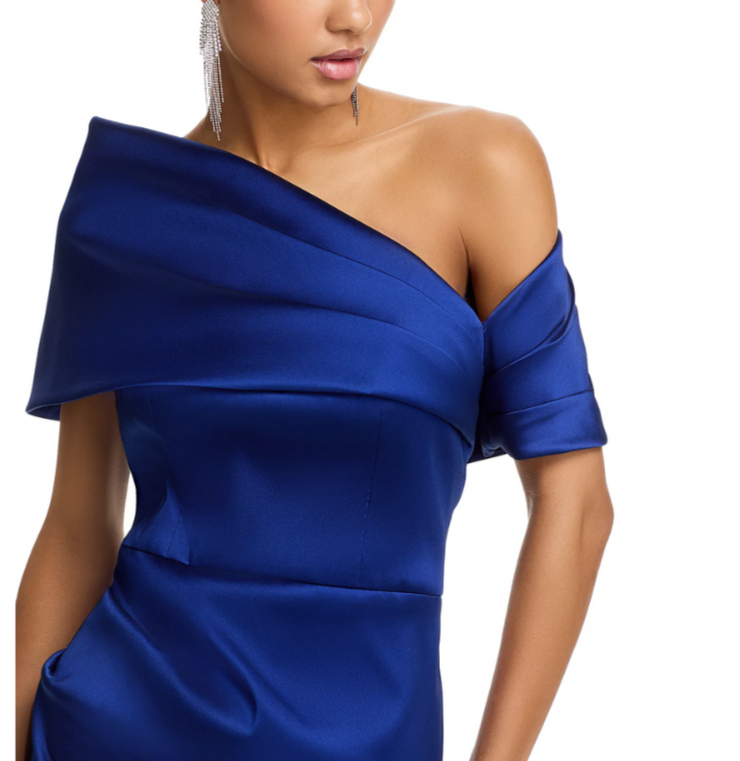 Teri Jon by Rickie Freeman Stretch Mikado Asymmetric Off Shoulder Cuff Gown $920
