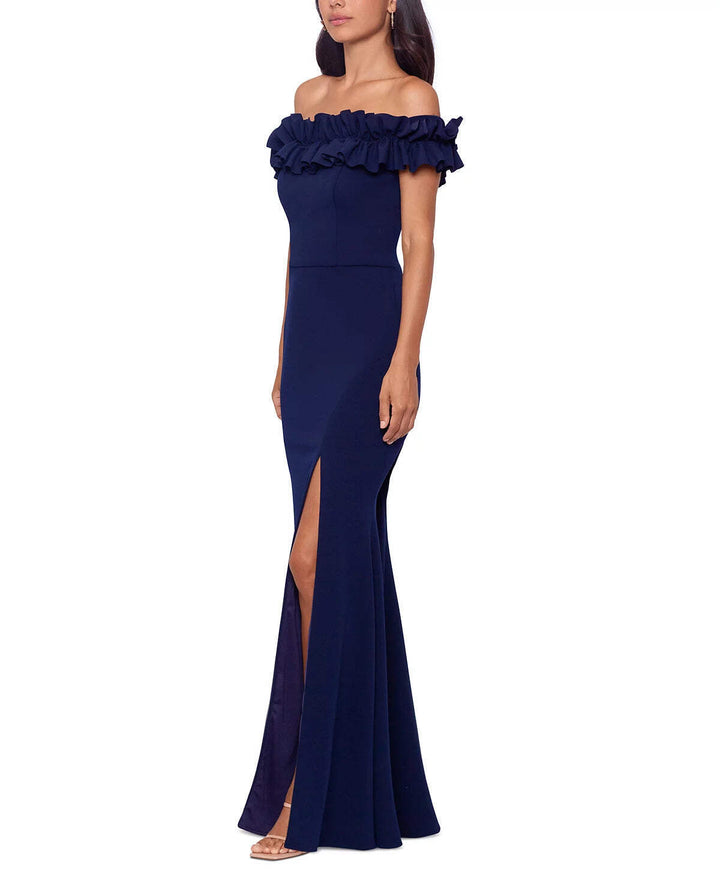 XSCAPE Ruffled Off-The-Shoulder Gown MSRP $259