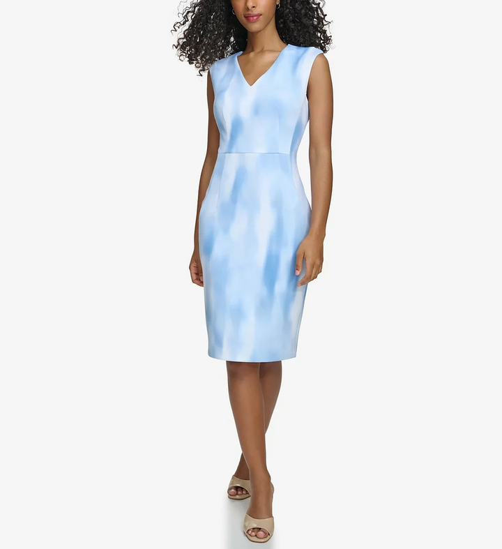 Calvin Klein Printed V-Neck Sheath Dress MSRP $129