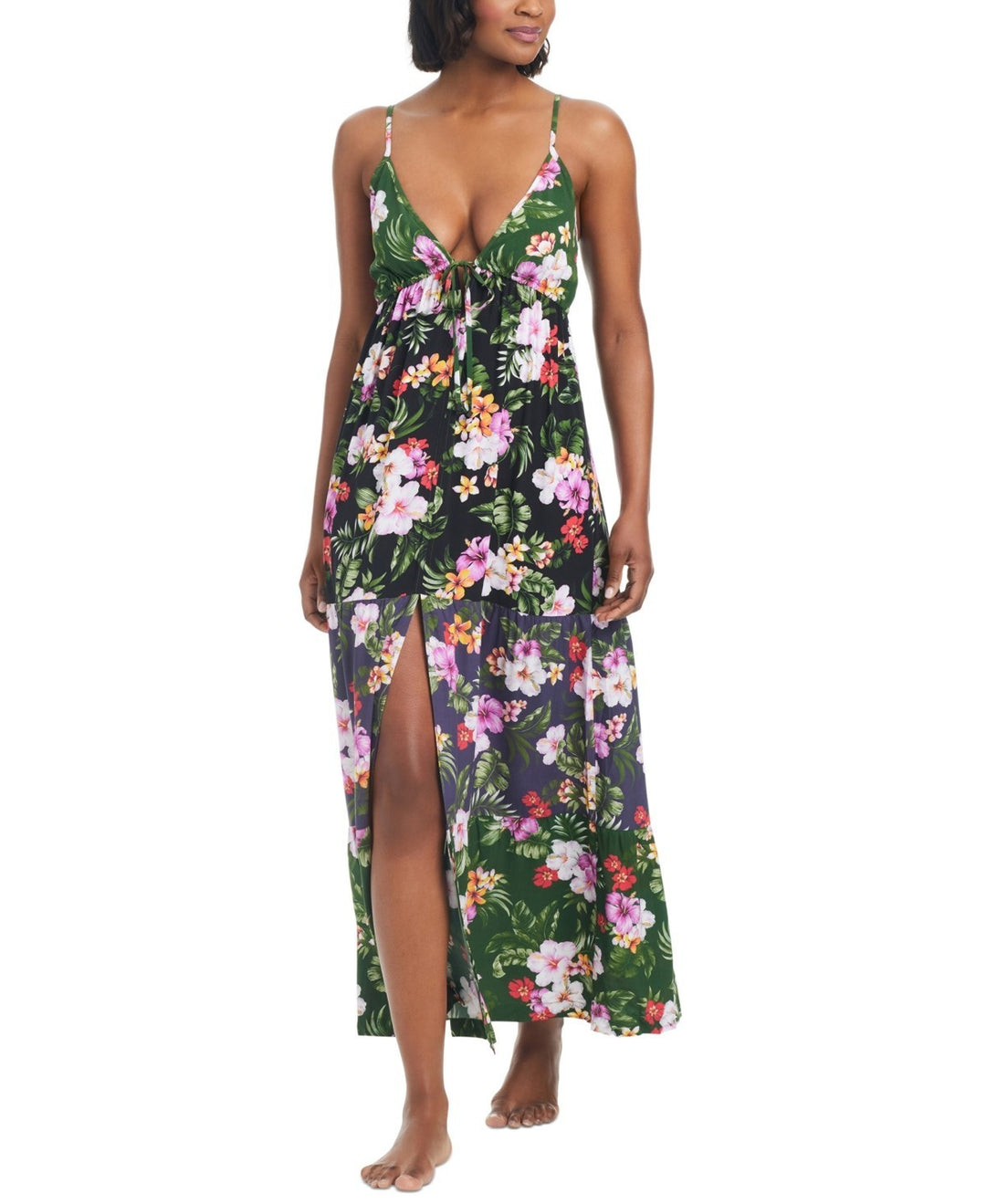 Bar III Floral-Print Tiered Cover-Up Dress MSRP $88