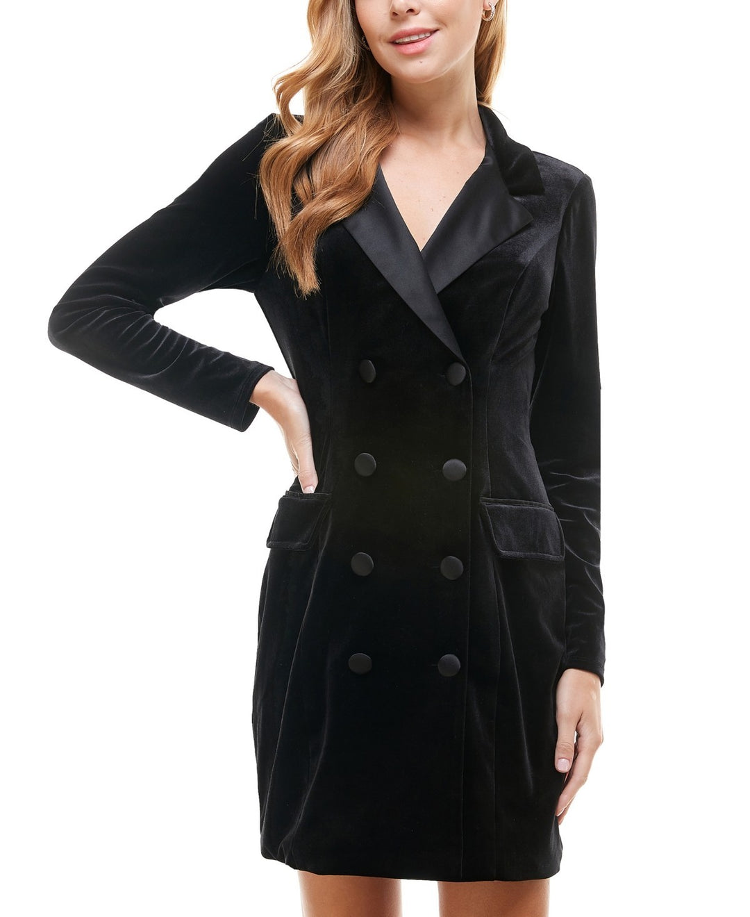 City Studios Juniors' Notch-Lapel Tuxedo-Style Velvet Dress MSRP $69