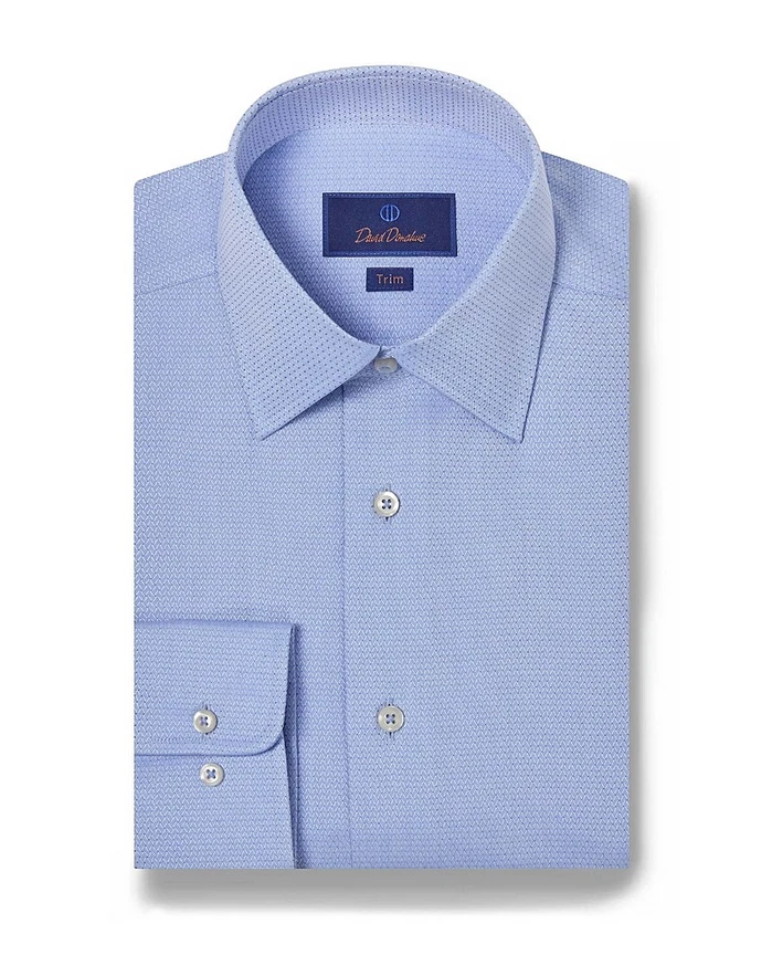 David Donahue Cotton Micro Dobby Trim Fit Dress Shirt MSRP $155