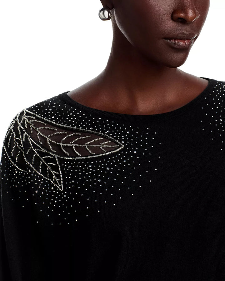 T Tahari Long Sleeve Jersey, Beaded and Lace Inset Sweater MSRP $88