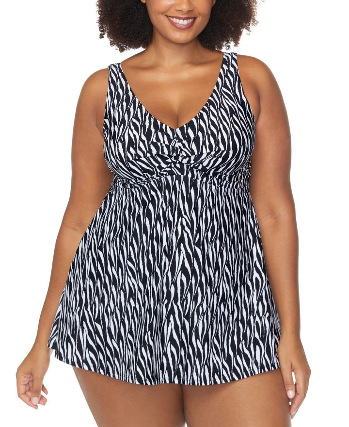 Raisins Curve Trendy Plus Size Lucia Printed Twist-Front Swimdress MSRP $102