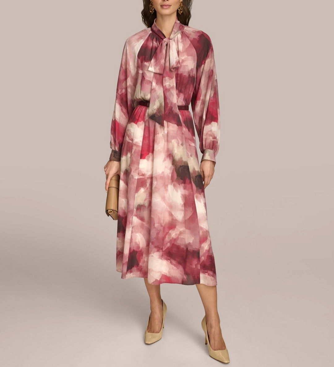 Donna Karan New York Women's Printed Tie-Neck A-Line Dress MSRP $199