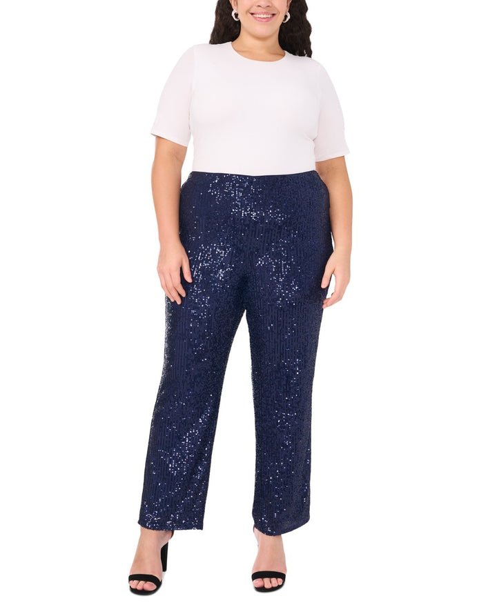 Msk Plus Size Sequined Mesh Pull-on Palazzo Pants MSRP $79