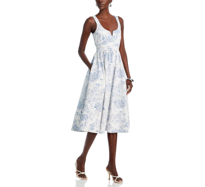 Cinq à Sept Garden Toile Notch Neck Midi Dress MSRP $495