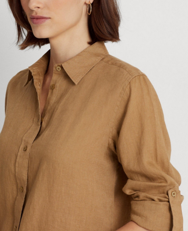 Lauren Ralph Lauren Linen Roll-Tab Sleeve Shirt MSRP $115