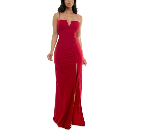 Emerald Sundae Juniors' Notch-Neck Slit-Front Gown MSRP $69