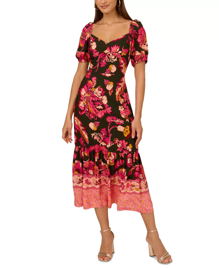 Adrianna by Adrianna Papell Floral-Print Puffed-Sleeve Dress MSRP $149
