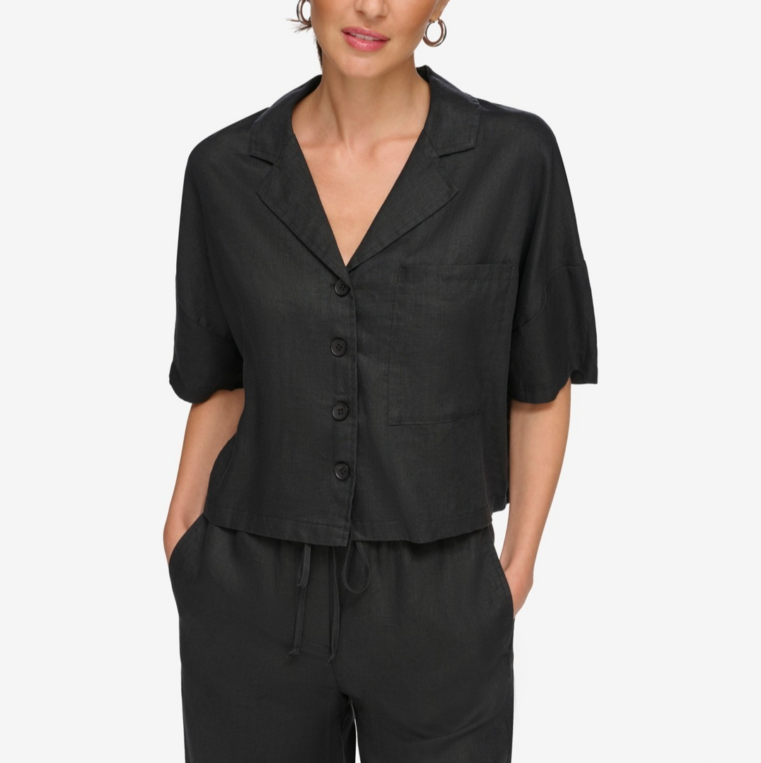 DKNY Women's Button-Front Dolman-Sleeve Linen Top MSRP $89