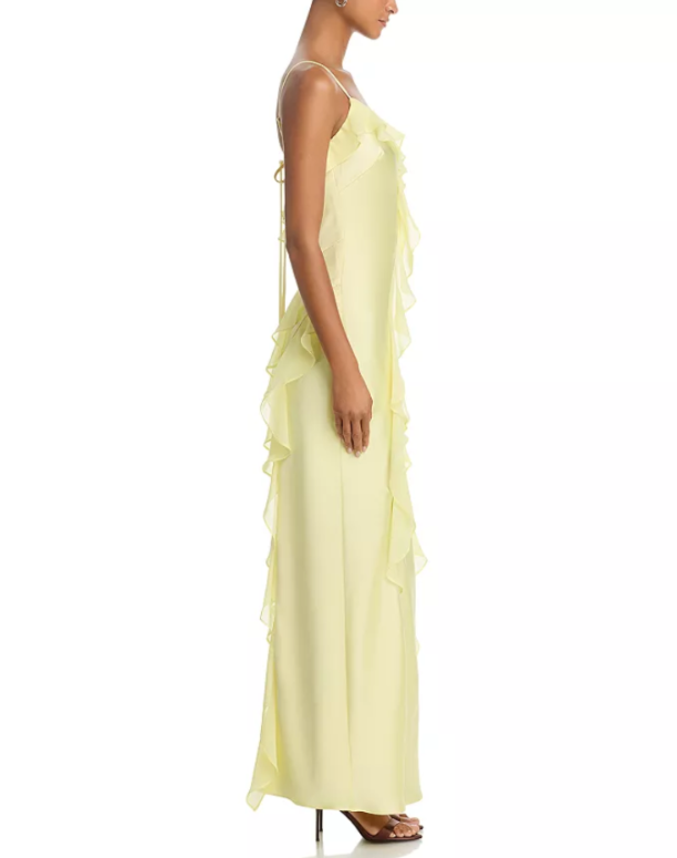AQUA Long Satin Ruffled Gown MSRP $298