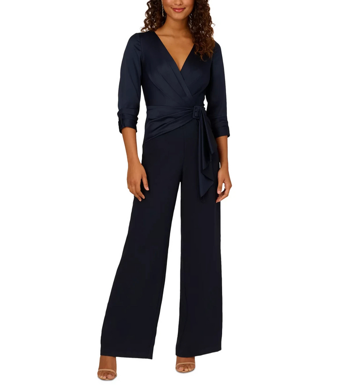 Adrianna Papell Women's Faux-Wrap Wide-Leg Jumpsuit MSRP $179