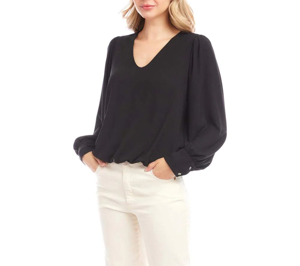 Karen Kane Puffed Sleeve V Neck Top MSRP $118