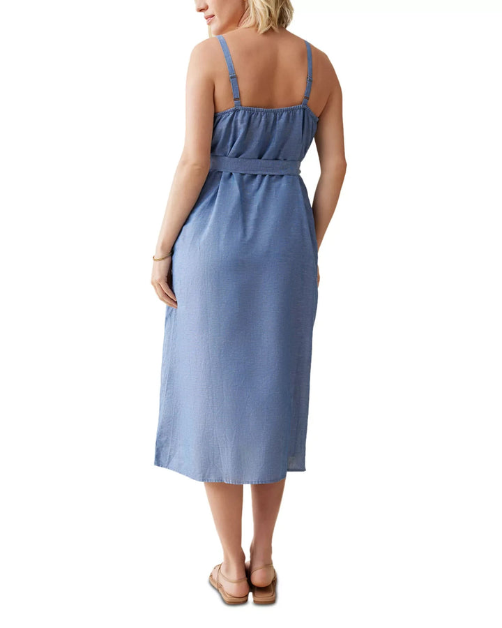 Ingrid + Isabel Maternity Chambray Button Down Midi Dress MSRP $148