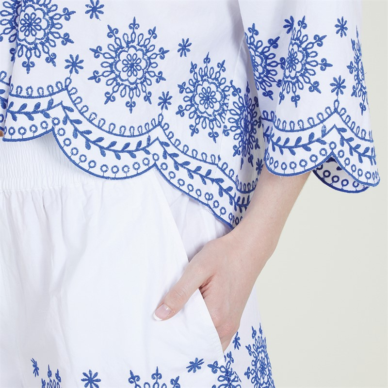 French Connection Womens Cotton Embroidered Button-Down Top MSRP $98