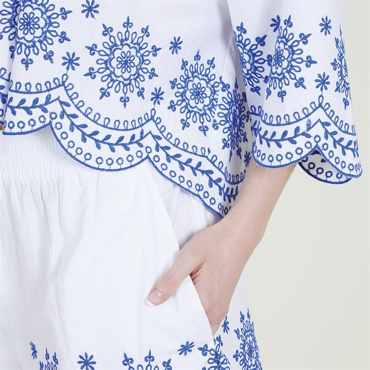 French Connection Womens Cotton Embroidered Button-Down Top MSRP $98