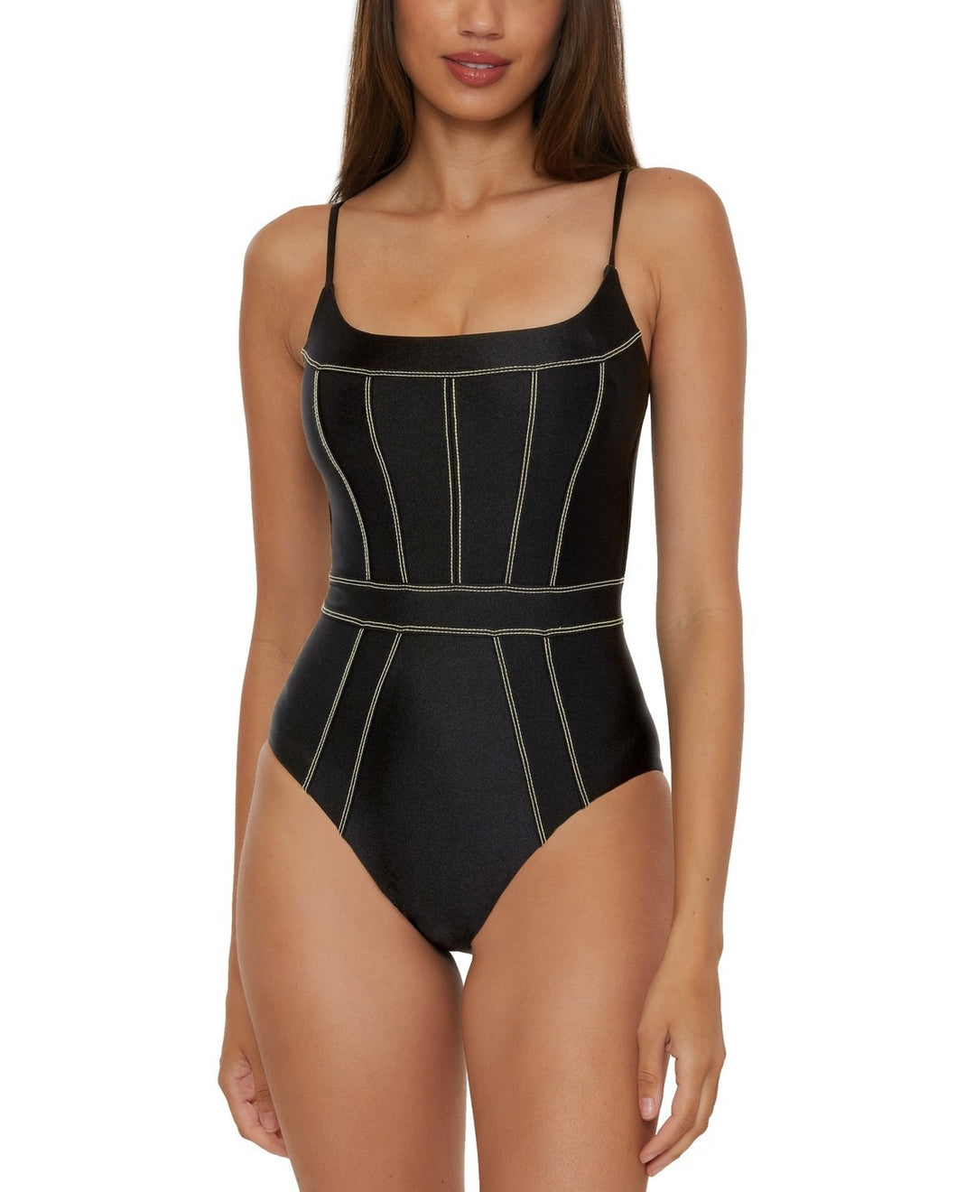 Becca Color Sheen Corset-Seamed One-Piece Swimsuit MSRP $148
