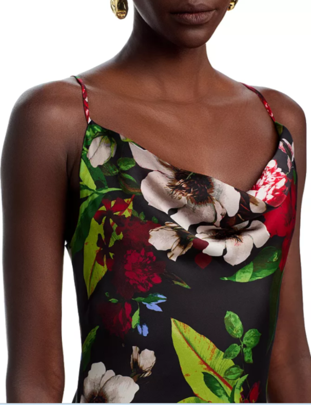 AQUA Printed Spaghetti Strap Slip Dress MSRP $278
