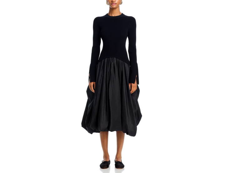 SIMKHAI Kenlie Long Sleeve Mock Neck Midi Dress MSRP $845