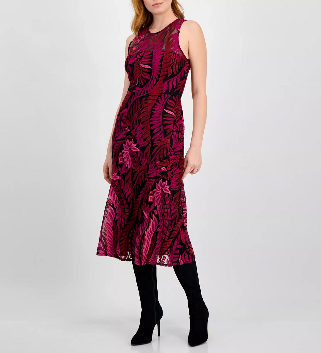 Sam Edelman Sleeveless Embroidered-Mesh Midi Dress MSRP $168