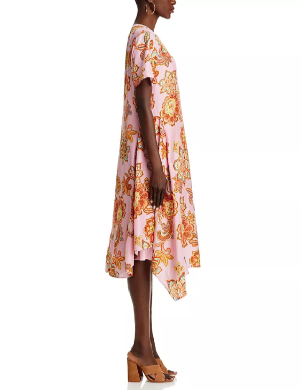 Johnny Was Handkerchief Hem Silk Dress MSRP $375