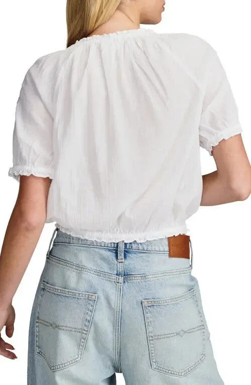 Lucky Brand Embroidered Cotton Peasant Top MSRP $69