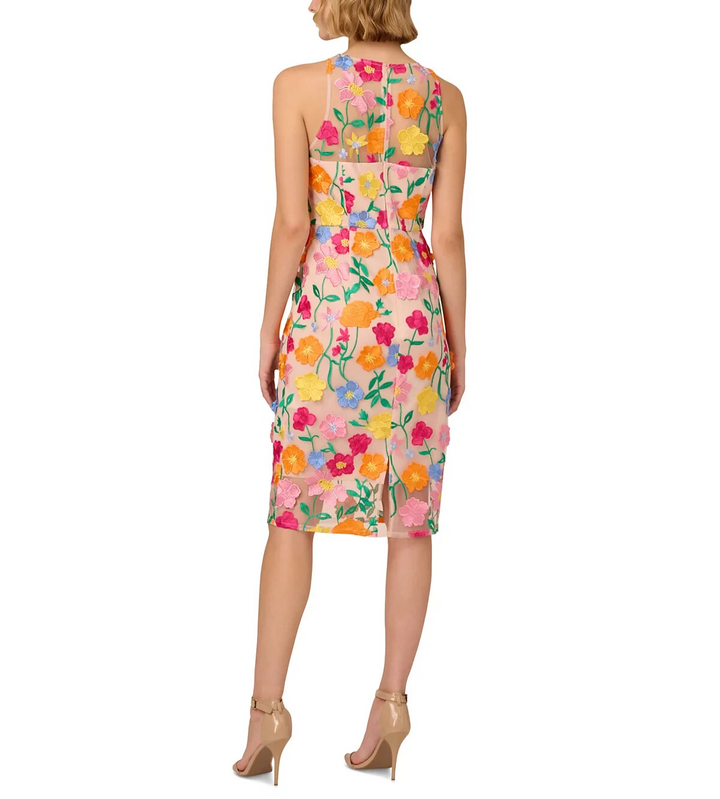 Adrianna Papell Floral-Embroidered Column Dress MSRP $179