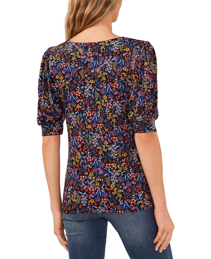 CeCe Floral Print Scoop Neck Knit Top MSRP $49
