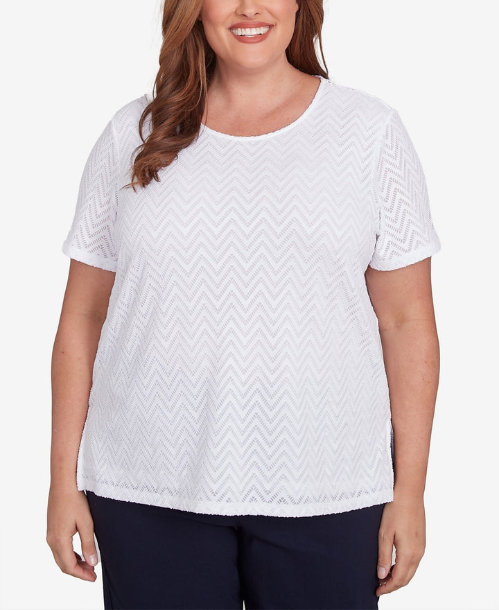 Alfred Dunner Classic Textured Chevron Lace Back Top Size 3X MSRP $53.50