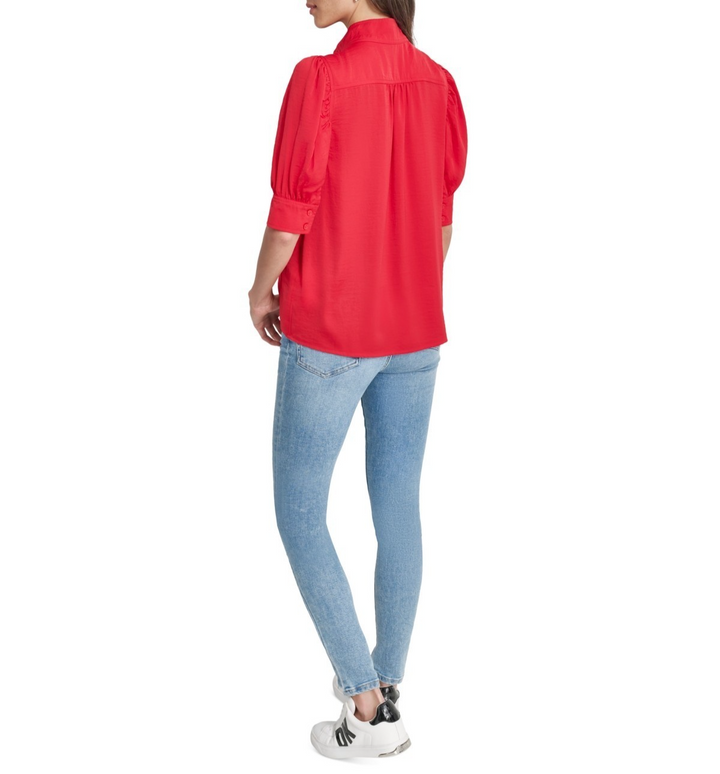 DKNY Jeans Stand Collar Puff-Sleeve Shirt MSRP $69