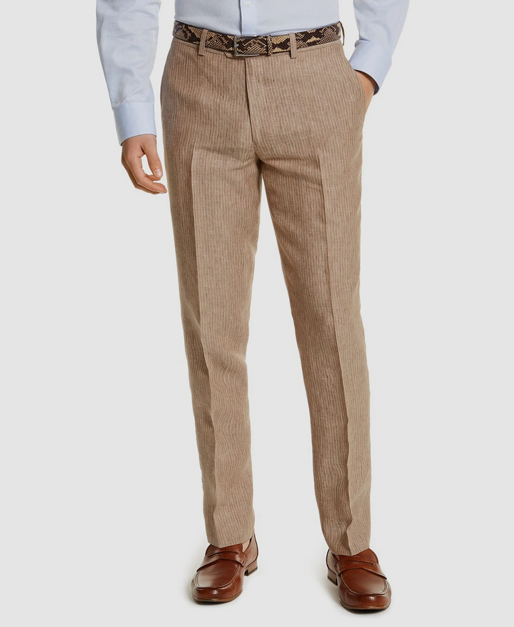 Bar III Men's Slim-Fit Tan Pinstripe Linen Suit Separate Pants MSRP $135