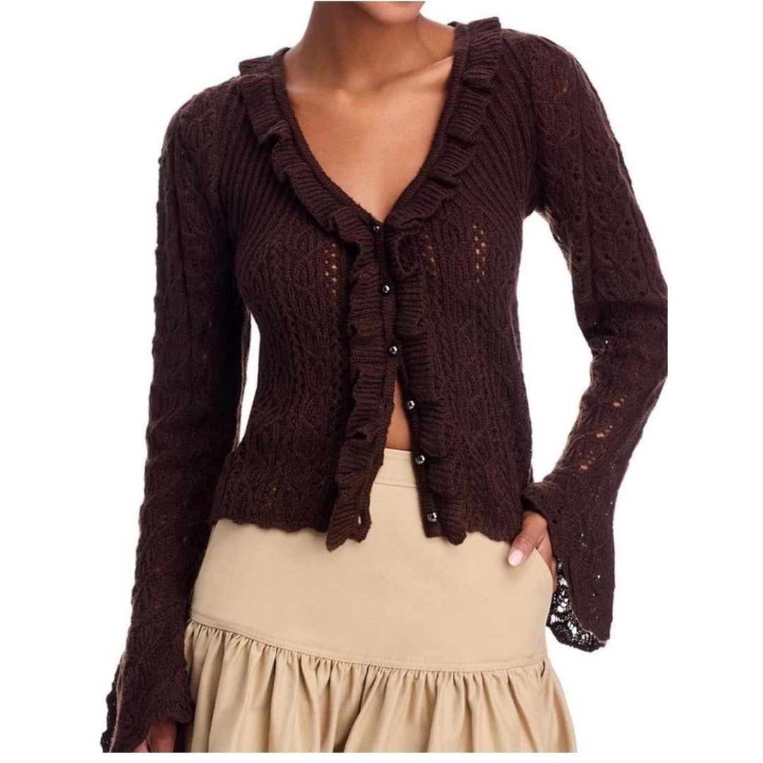 FARM Rio Lace Stitch Ruffle Cardigan MSRP $220