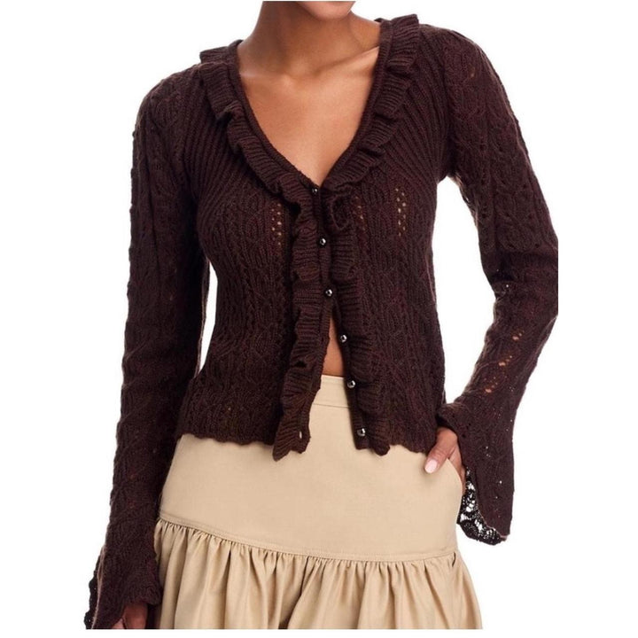 FARM Rio Lace Stitch Ruffle Cardigan MSRP $220