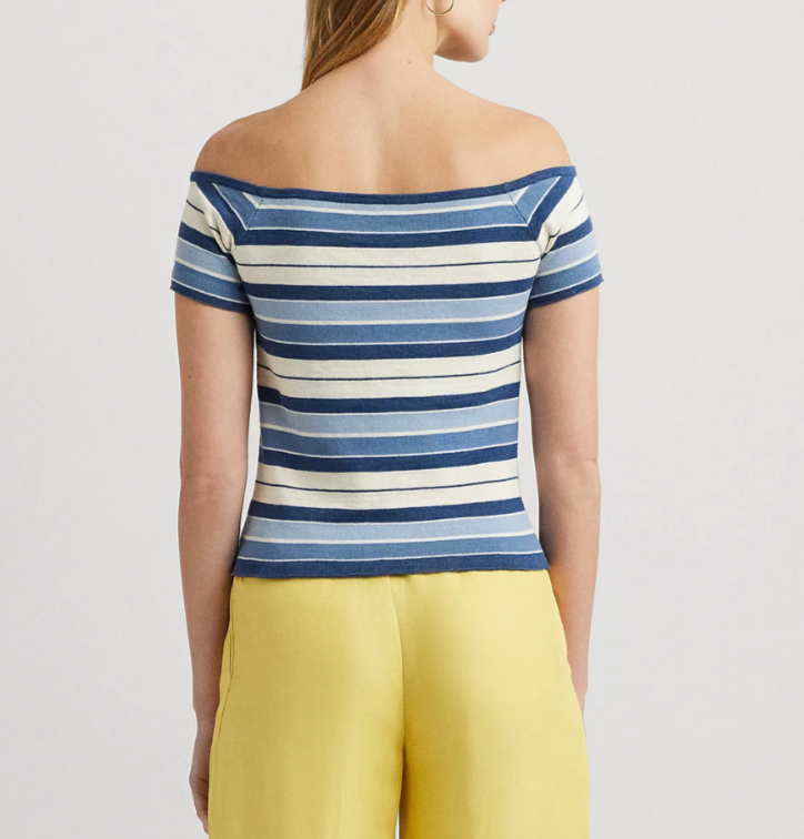 Lauren Ralph Lauren Striped Off-The-Shoulder Sweater MSRP $125