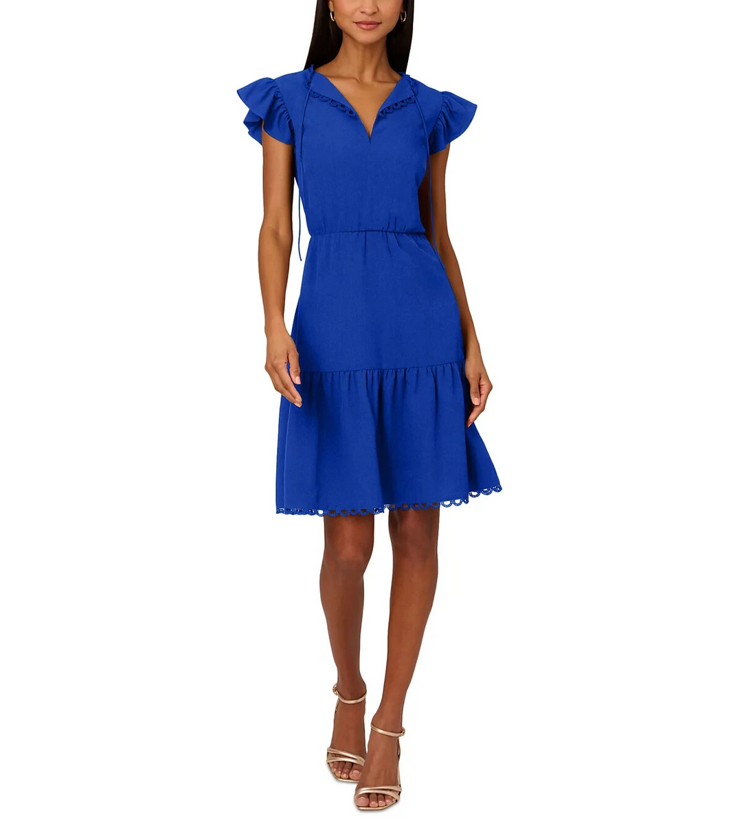 Adrianna by Adrianna Papell Scallop-Trim Flutter-Sleeve Dress MSRP $129