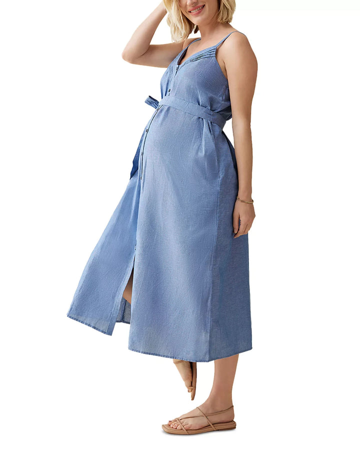 Ingrid + Isabel Maternity Chambray Button Down Midi Dress MSRP $148