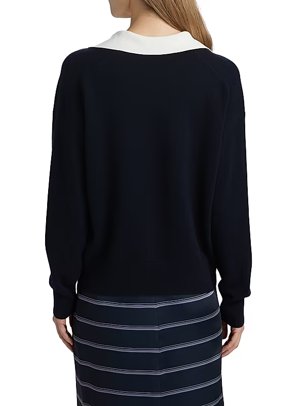 Vince Contrast Collar Cashmere-Blend Polo MSRP $365