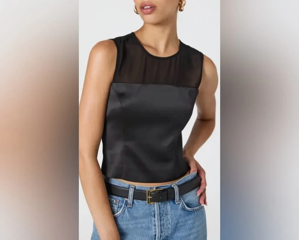 French Connection Sheer Panel Satin Sleeveless Top MSRP $98