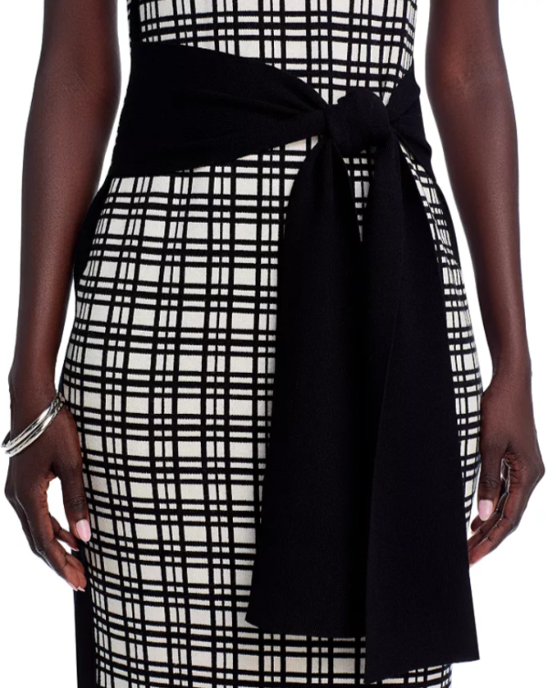 TOCCIN Peggy Sleeveless Turtleneck Tie Front Windowpane Dress MSRP $395