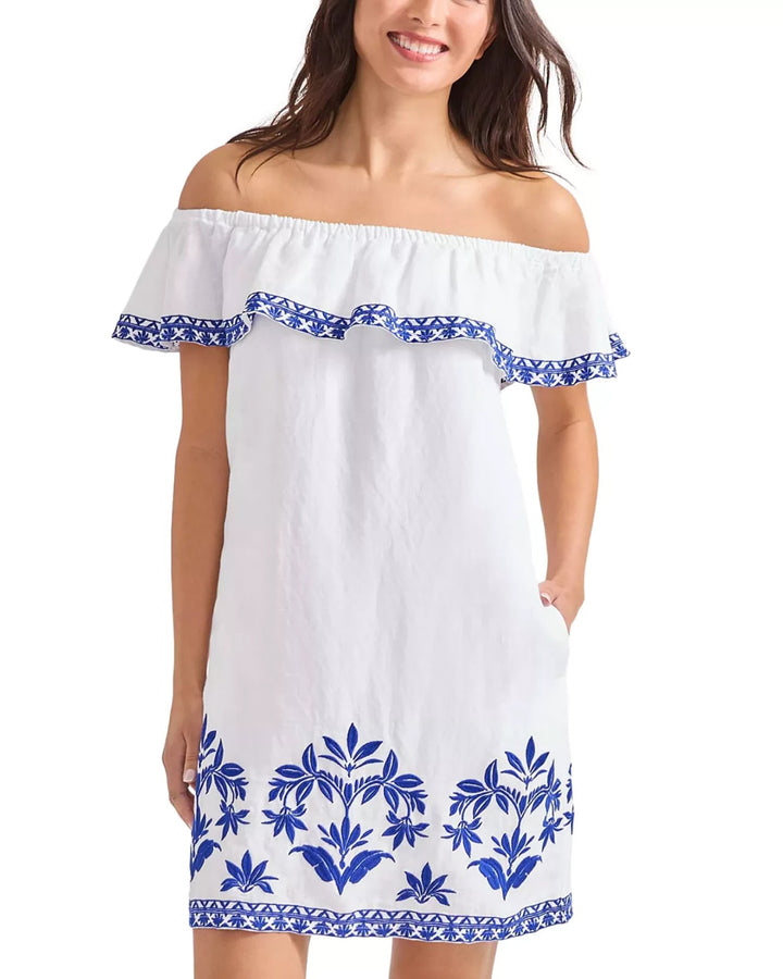 Tommy Bahama Embroidered Ruffle Trim Swim Cover-Up Dress MSRP $148