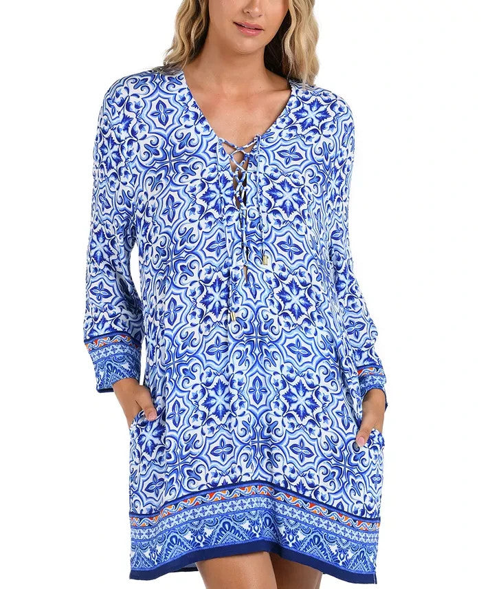La Blanca Lace-Neck Tunic Cover-Up MSRP $113